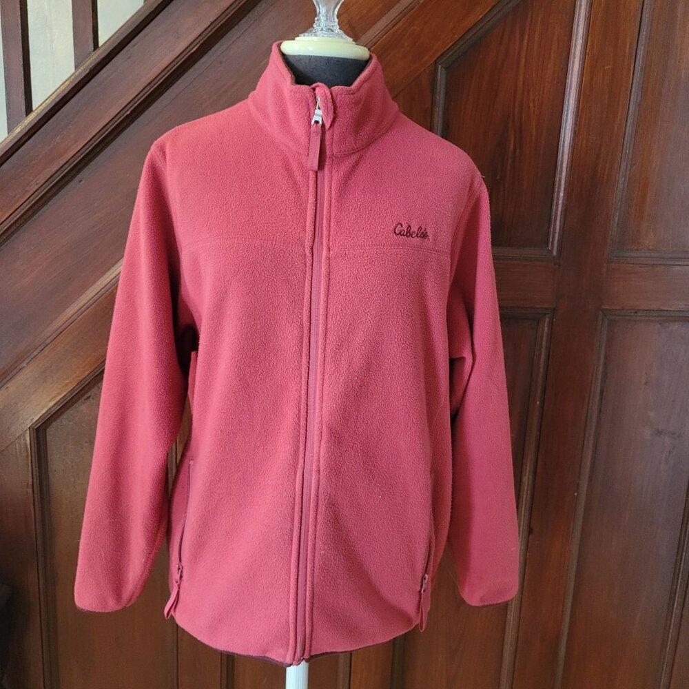 Cabelas Womens Fleece Jacket Full Zip Long Sleeve Maroon Size M